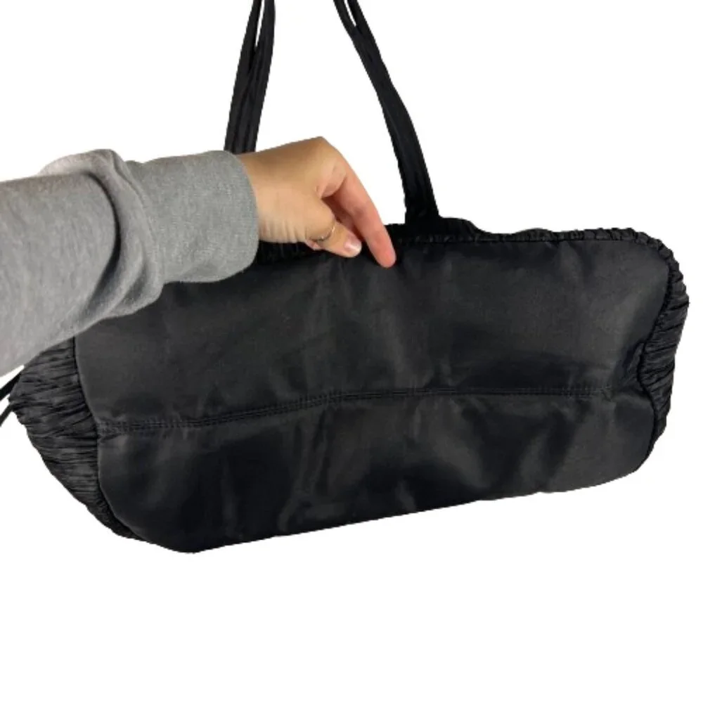 Victoria's Secret Womens Tote Bag Crinkle Nylon‎ Black Travel Vacation Weekend